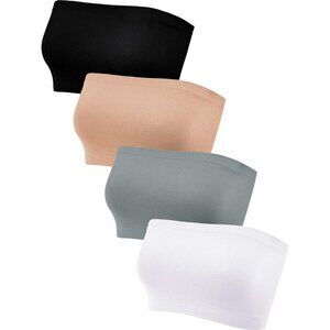 4 Pieces Strapless Bandeau Bra Seamless Non Padded Tube Top for Women